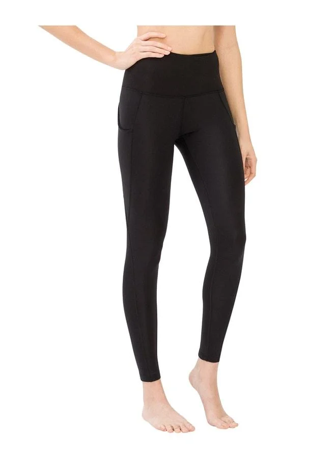 Los Ojos Women's Black High-Waist Double Pocket Shaping Sports Leggings.