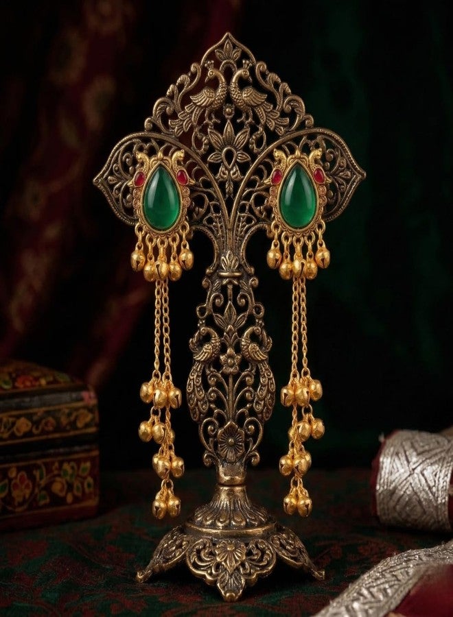 KHUSHA CREATIONS Green Stone Traditional Jhumka Kashmiri Earrings for Women & Girls | Ethnic Temple Style Drop Earrings With Gungroo | Wedding, Party & Festive Jewellery - Image 3