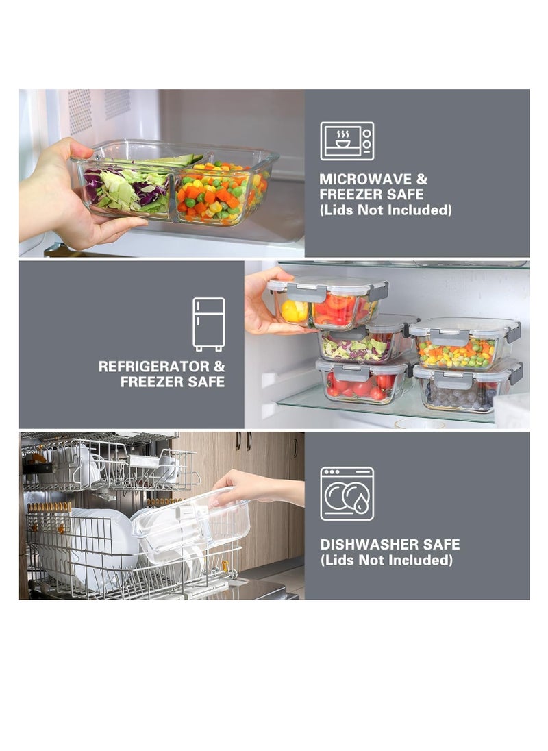 TYCOM Glass Meal Prep Containers 2 Compartment (5 Pack, 950ML) - Glass Food Storage Containers with Lids, Glass Lunch Box, Portion Control, Airtight, Glass Bento Box Lunch Containers- 5P  - Image 4