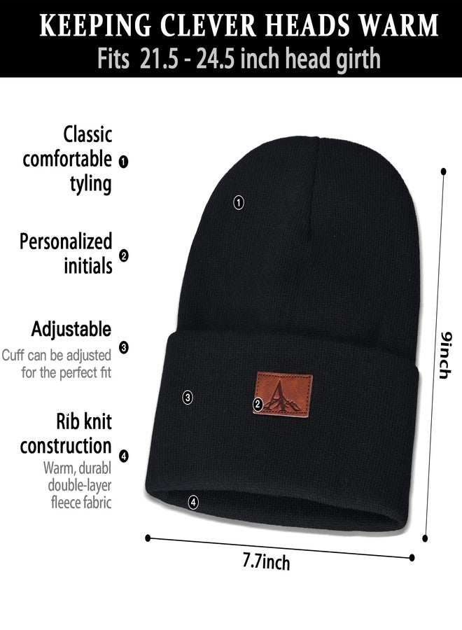 Janhavi Beanie for Men Women Winter with Initials,Knitted Ski Hat Mens Skull Caps,Soft Warm Stocking Cuffed Cap,Fashion Fleece Hats Gifts for Birthday Christmas Thanksgiving Halloween Anniversary (Black,J) - Image 4