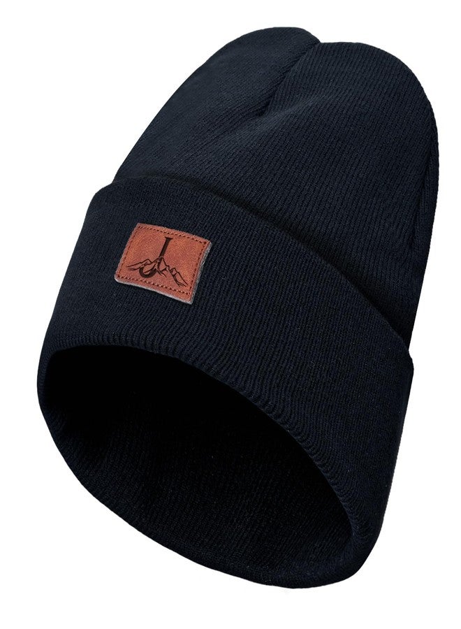 Janhavi Beanie for Men Women Winter with Initials,Knitted Ski Hat Mens Skull Caps,Soft Warm Stocking Cuffed Cap,Fashion Fleece Hats Gifts for Birthday Christmas Thanksgiving Halloween Anniversary (Black,J) - Image 1