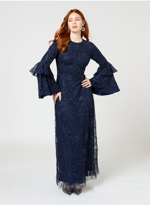Ines Modest Embellished Sequin Maxi Dress