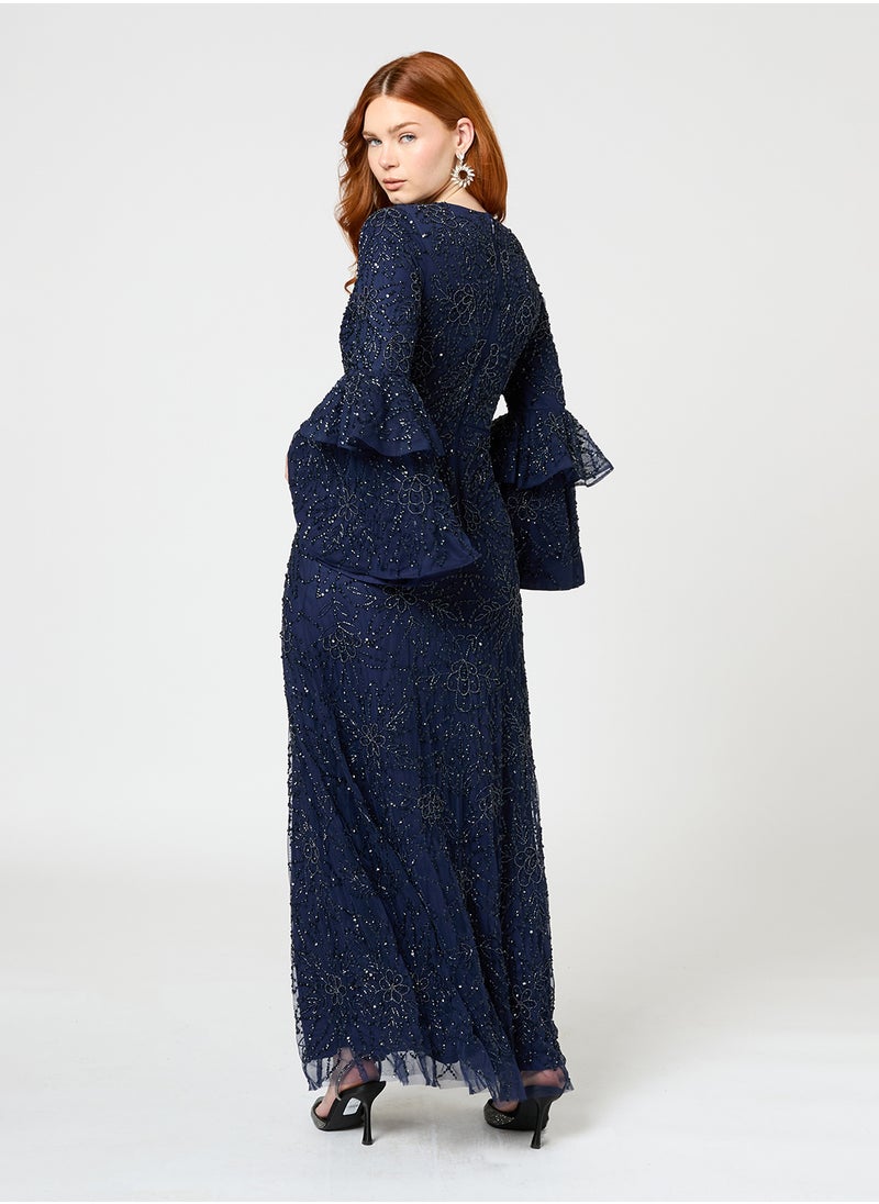 Ines Modest Embellished Sequin Maxi Dress