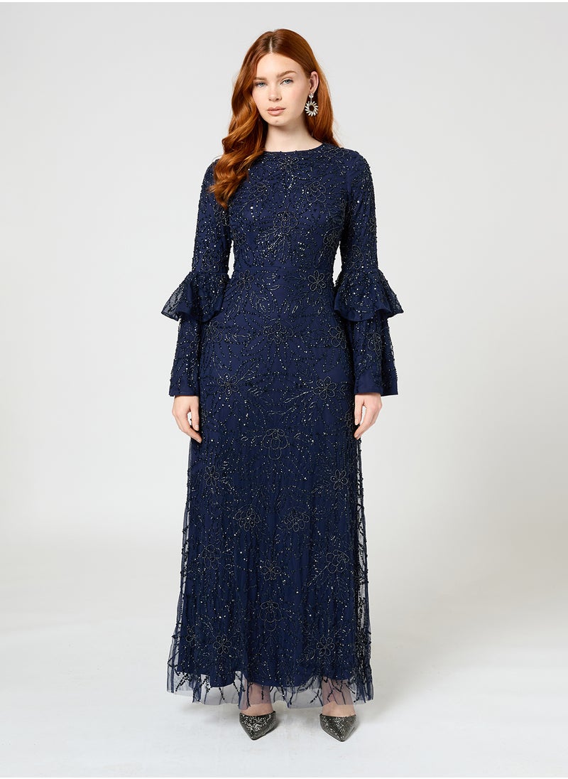 Ines Modest Embellished Sequin Maxi Dress