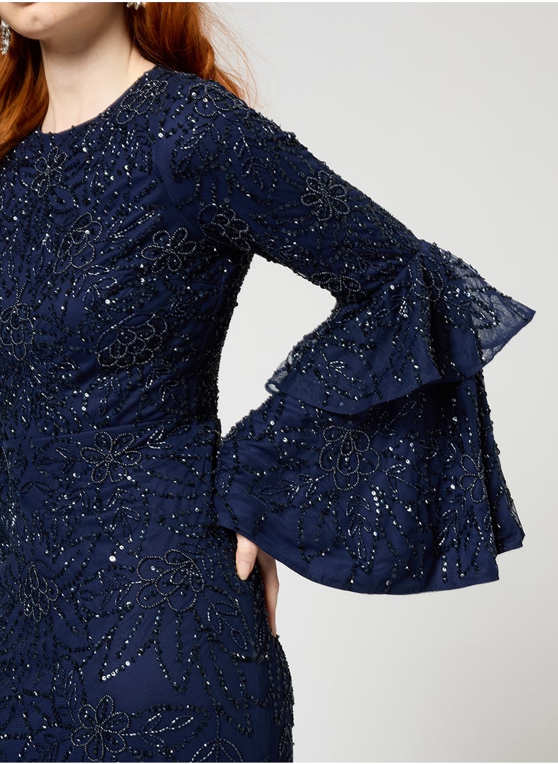 Ines Modest Embellished Sequin Maxi Dress