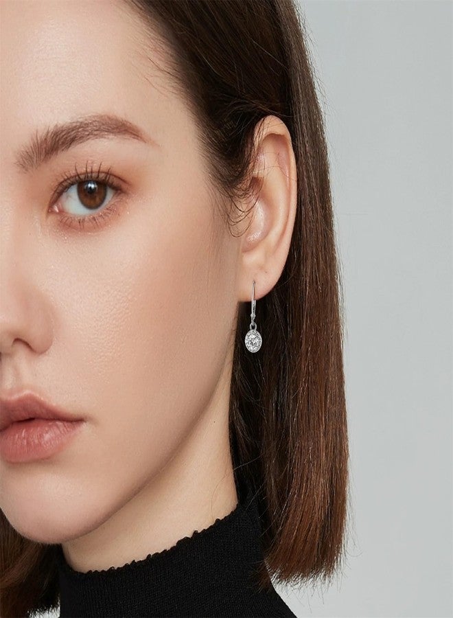 أليكس كرافت أقراط من الفضة الإسترلينية، أقراط متدلية بمشبك خلفي للنساء، مرصعة بحجر الزركونيا المكعب والمويسانيت، أقراط دائرية صغيرة، مجوهرات مضادة للحساسية لحفلات الزفاف والعرائس - Image 2