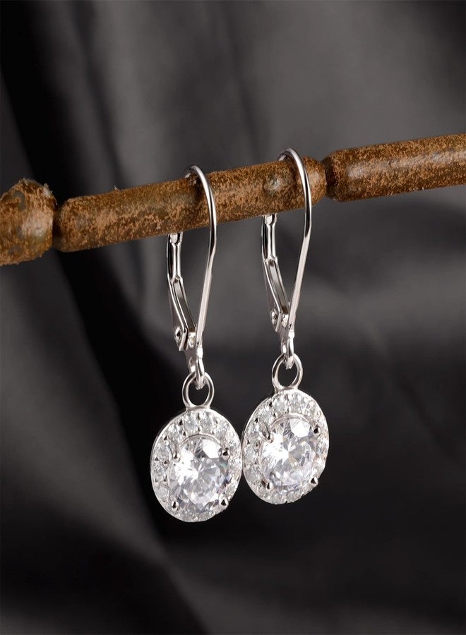 أليكس كرافت أقراط من الفضة الإسترلينية، أقراط متدلية بمشبك خلفي للنساء، مرصعة بحجر الزركونيا المكعب والمويسانيت، أقراط دائرية صغيرة، مجوهرات مضادة للحساسية لحفلات الزفاف والعرائس - Image 5