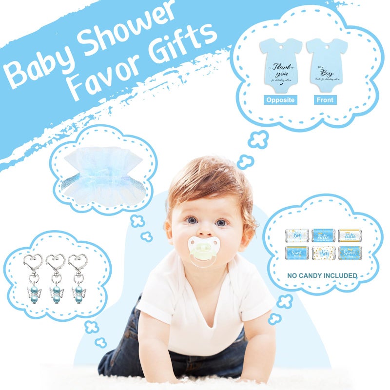Teling 50 Sets Baby Shower Party Favors Baby Shower Angel Keychains Label Sticker Cards Organza Bags for Baptism Party(Blue) - Image 3