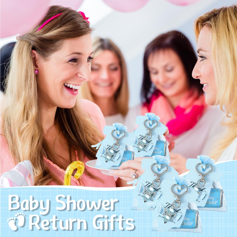 Teling 50 Sets Baby Shower Party Favors Baby Shower Angel Keychains Label Sticker Cards Organza Bags for Baptism Party(Blue) - Image 5