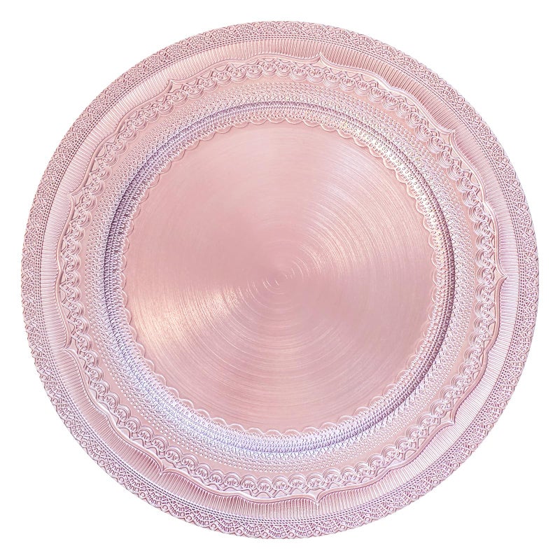 Brightalk 13" Foil-Pink Charger Plates, Lace Embossed Elegant Charger Plate Set of 6, Round Server Ware Chargers for Dinner Plate, Reusable Bulk Table Setting for Party or Event - Image 1
