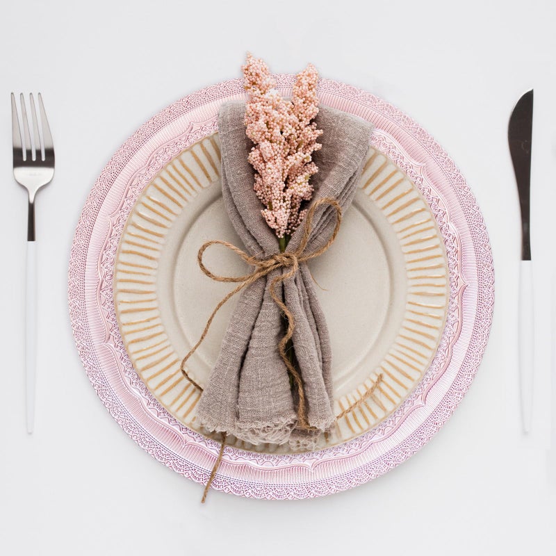 Brightalk 13" Foil-Pink Charger Plates, Lace Embossed Elegant Charger Plate Set of 6, Round Server Ware Chargers for Dinner Plate, Reusable Bulk Table Setting for Party or Event - Image 3