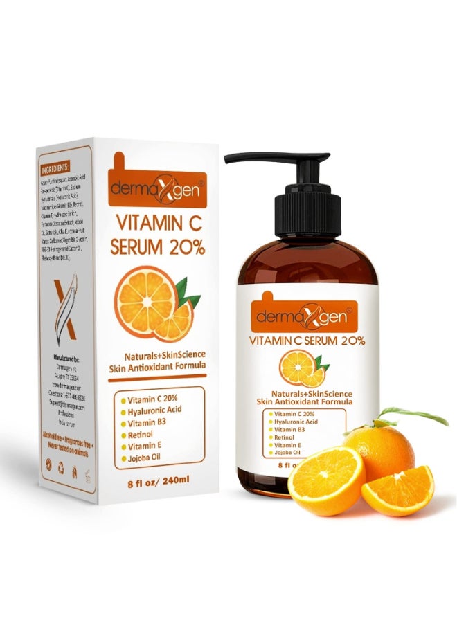 DERMAXGEN Organic 20 Vitamin C Serum for Face Natural AntiWrinkle Serum with Hyaluronic Acid Vitamin E AntiAging Moisturizer for Fine Lines Dark Spots Hyperpigmentation 8 Fl oz - Image 3