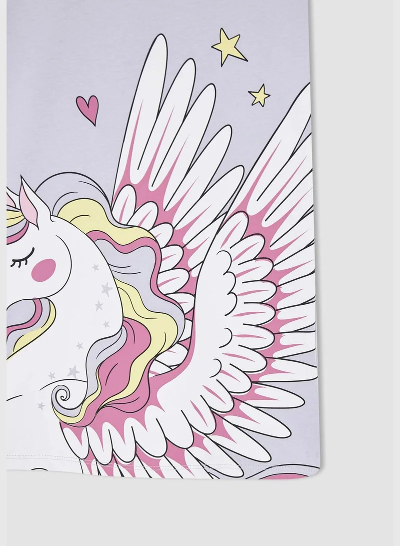 ديفاكتو Regular Fit Short Sleeve Unicorn Print Mini Dress