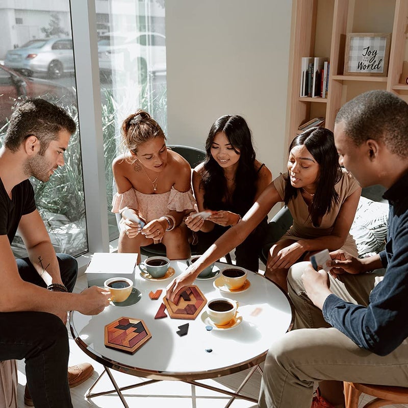 KINGZHUO Hexagon Tangram Puzzle Wooden Puzzle for Children and Adults Challenging Puzzles Wooden Brain Teasers Puzzle for Adults Puzzles Games Family Portable Brain Games Tangrams for Adults - Image 2