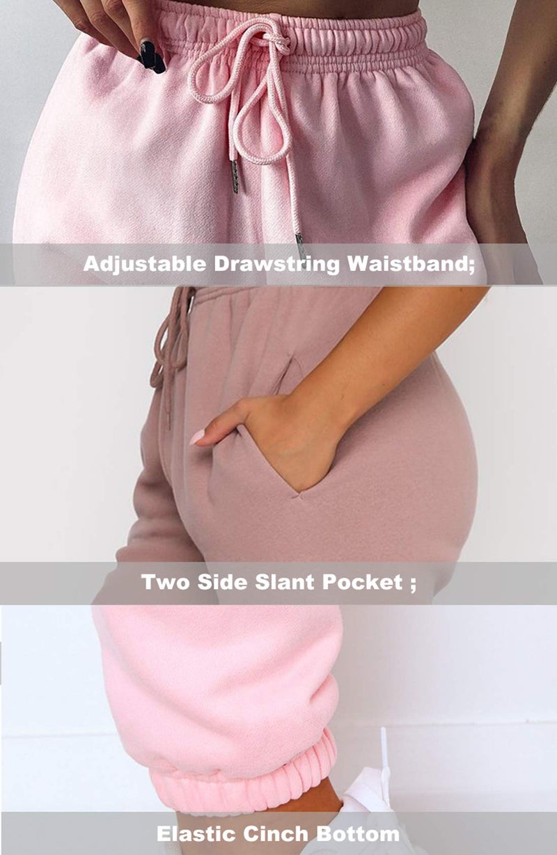 Waitfairy Sweatpants Women - Joggers for Women High Waist Baggy Sweat Pants for Womens Joggers with Pockets Pink M - Image 5