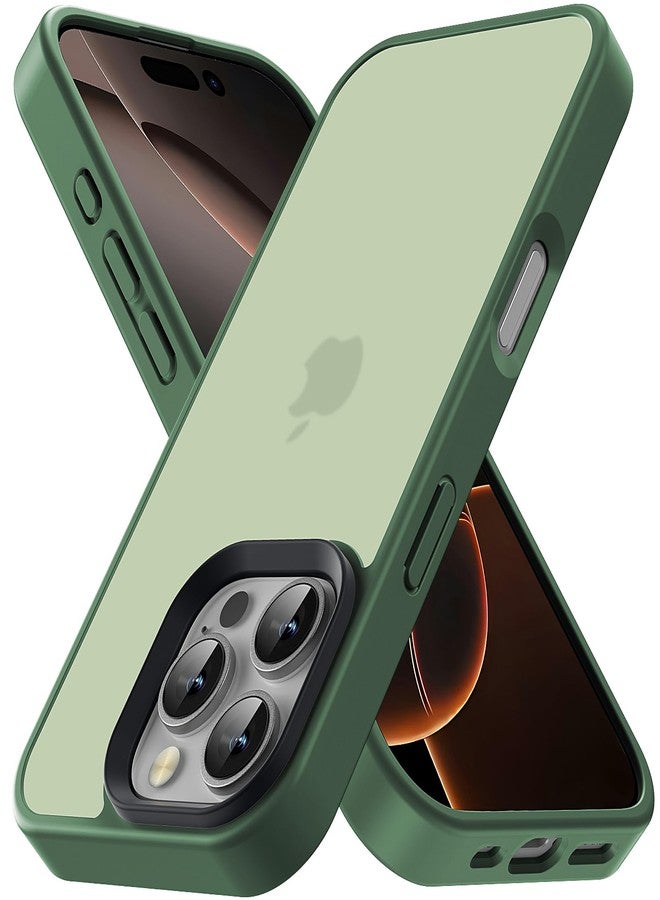 جراب Yriklso لهاتف iPhone 16 Pro Max، مقاوم للصدمات، حماية من السقوط بمعايير عسكرية، غطاء خلفي صلب رفيع وشفاف، أخضر مطفي - Image 1