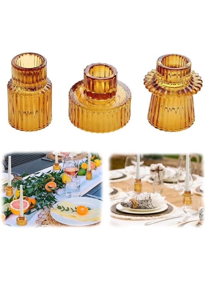 DUNISO 3Pcs Candle Holders，Glass Candle Holders for Taper Candles,Pillar Candles and Tealight Candles,for Table Centerpieces, Wedding Decor and Dinner Party ，Amber  - Image 1