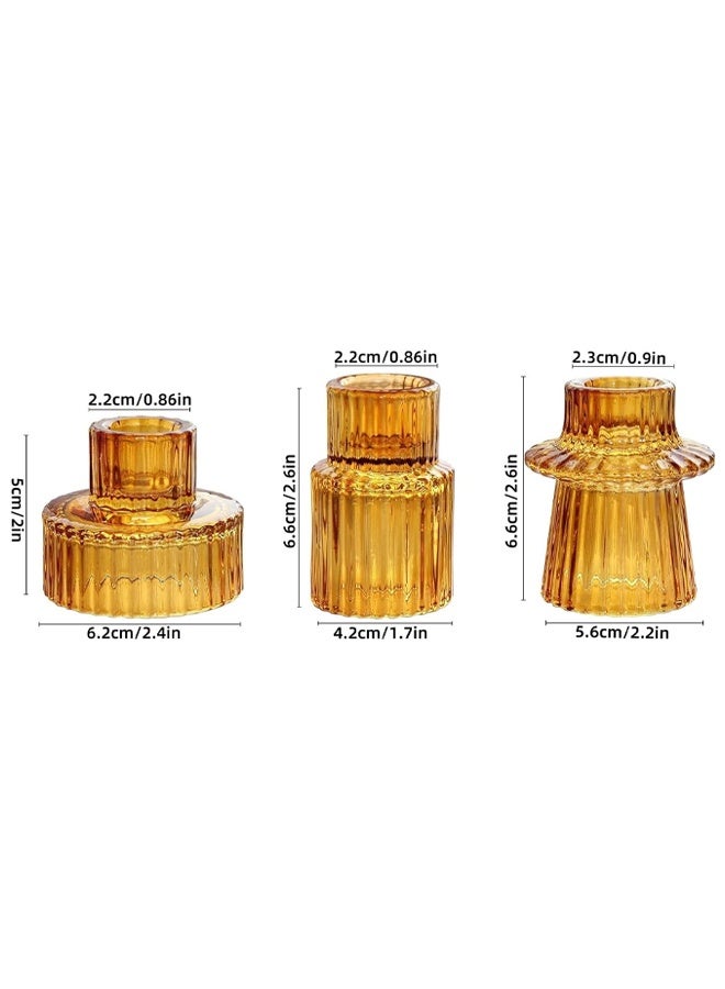 DUNISO 3Pcs Candle Holders，Glass Candle Holders for Taper Candles,Pillar Candles and Tealight Candles,for Table Centerpieces, Wedding Decor and Dinner Party ，Amber  - Image 2