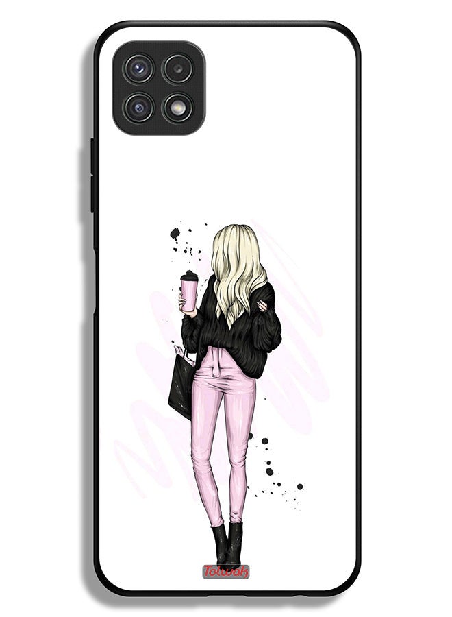 Tolwak Samsung Galaxy A22 5G Protective Case Cover Girl Holding Coffee Cup Art - Image 1