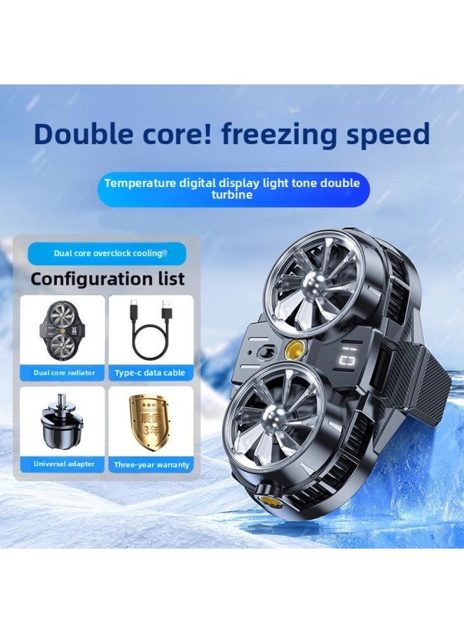 Live Broadcast Dedicated Mobile Phone Radiator Cooling Artifact Semiconductor Refrigeration Ultra-quiet Ice Back Clip Desktop Bracket-Color:[special For Anchors] Dual-core Cooling | Three Gears | Digital Display | Free Adapter  - Image 1