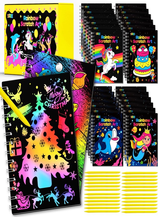 ZIZZ Rainbow Scratch-Paper Party Favors Kids: 24Packs Art Craft Christmas Gift for Girls Boys Bulk Party Supplies Toy Scratch Art Goodie Bag Stuffers Classroom Prizes Student School Stocking Stuffers - Image 1