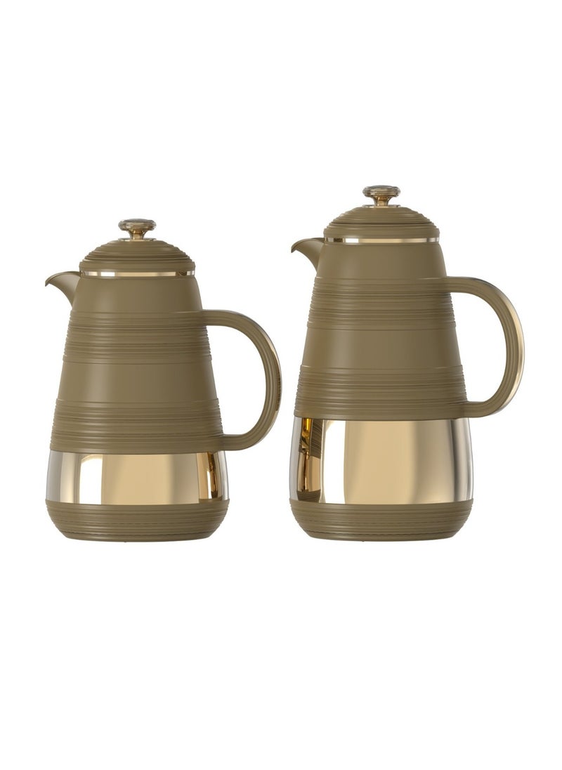 Home Maker 1.0L + 0.7L Vacuum Flask Set – 2PC, Dark Brown, Double-Wall Insulated, Leak-Proof Thermos for Hot & Cold Beverages 