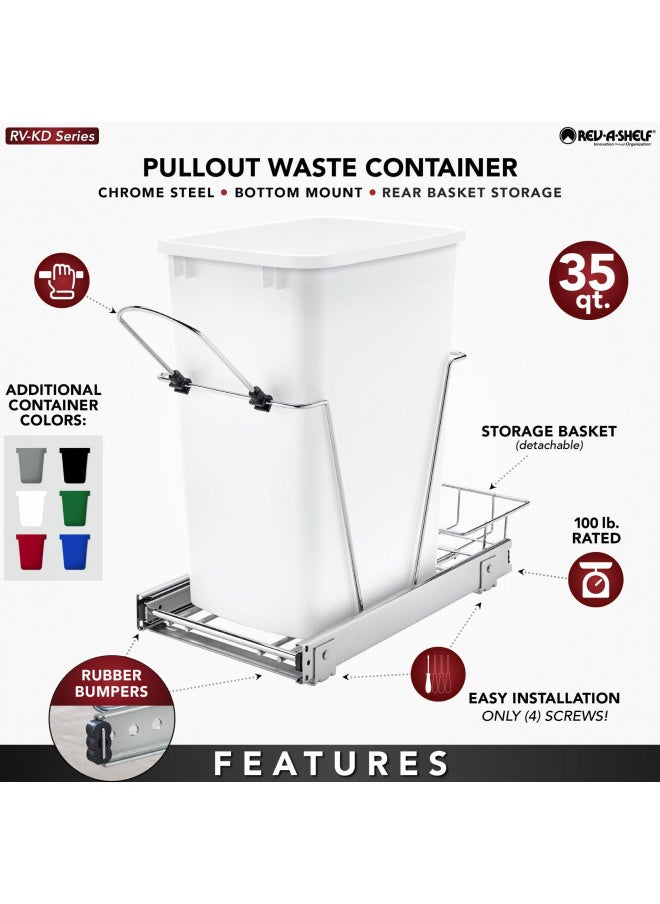 Rev-A-Shelf Rev-A-Shelf Pull Out Trash Can for Under Kitchen Cabinets 35 Qt 12 Gallon Garbage Waste Recyling Bin with Full Extension Slides, Silver, RV-12KD-17C S  - Image 2