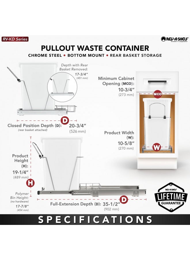 Rev-A-Shelf Rev-A-Shelf Pull Out Trash Can for Under Kitchen Cabinets 35 Qt 12 Gallon Garbage Waste Recyling Bin with Full Extension Slides, Silver, RV-12KD-17C S  - Image 3