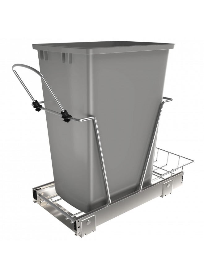 Rev-A-Shelf Rev-A-Shelf Pull Out Trash Can for Under Kitchen Cabinets 35 Qt 12 Gallon Garbage Waste Recyling Bin with Full Extension Slides, Silver, RV-12KD-17C S  - Image 1