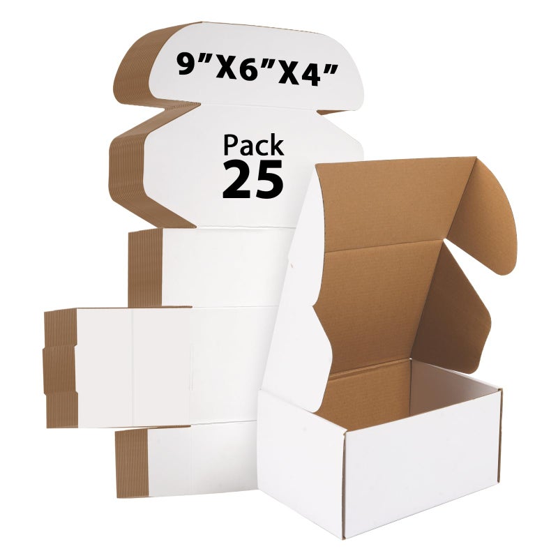 MAGICTAILL 9x6x4 inches Shipping Boxes Set of 25, Small Corrugated Cardboard Box, Literature Mailer, Gift Boxes (White, 9x6x4) - Image 1