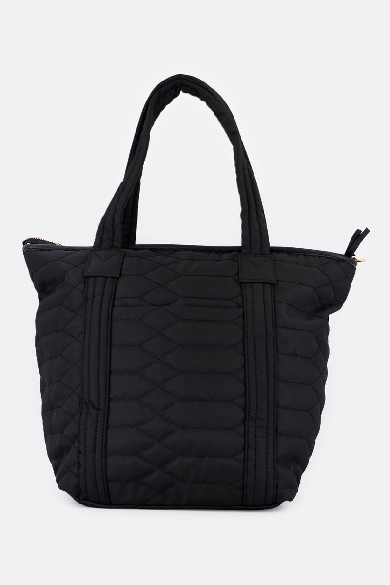 Nicole Miller Women Quilted Hardware Logo Tote Bag, Black - Image 3