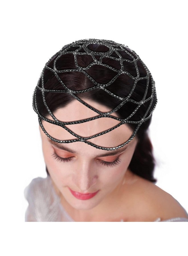 براون جايد إكسسوارات فلابر من عشرينيات القرن العشرين للنساء عصابة رأس من أحجار الراين من Great Gatsby من عشرينيات القرن العشرين قطع شعر الزفاف للعرائس باللون الأسود - Image 1