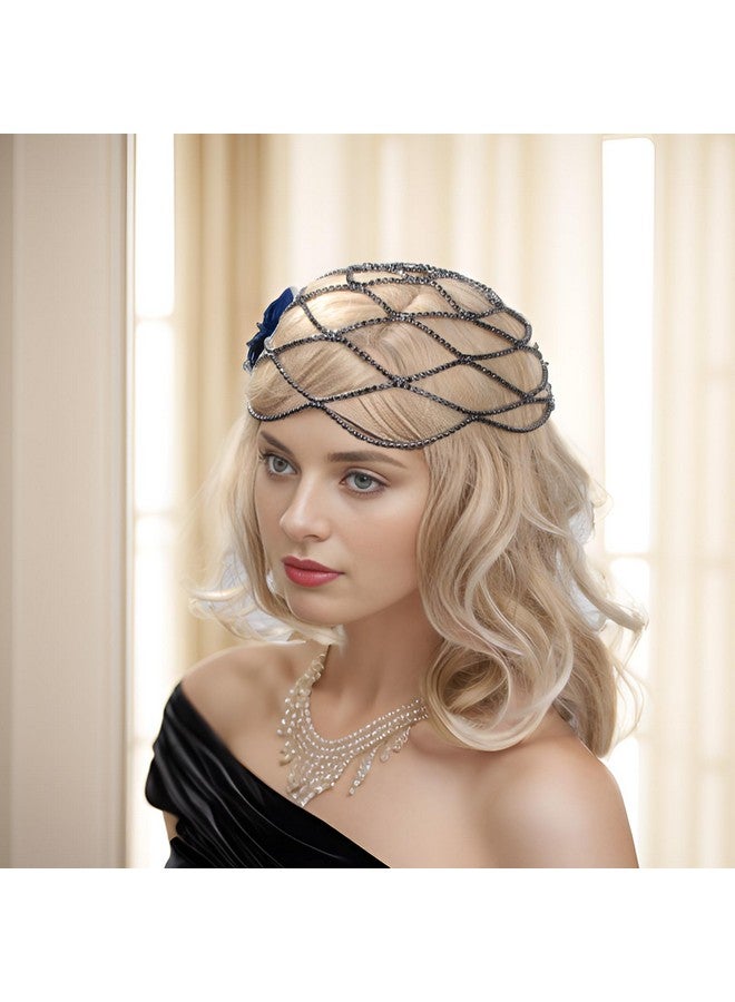 براون جايد إكسسوارات فلابر من عشرينيات القرن العشرين للنساء عصابة رأس من أحجار الراين من Great Gatsby من عشرينيات القرن العشرين قطع شعر الزفاف للعرائس باللون الأسود - Image 4