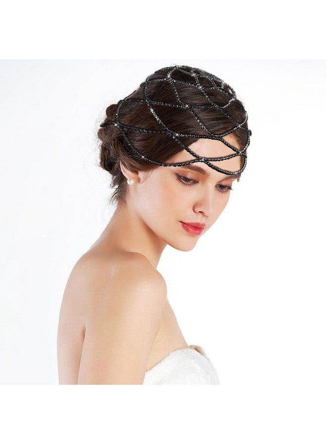 براون جايد إكسسوارات فلابر من عشرينيات القرن العشرين للنساء عصابة رأس من أحجار الراين من Great Gatsby من عشرينيات القرن العشرين قطع شعر الزفاف للعرائس باللون الأسود - Image 5