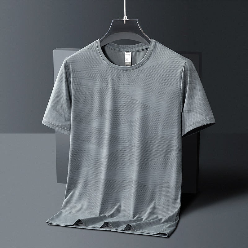 Ice Silk Short-Sleeved T-Shirt Men'S Korean-Style Trendy Round Neck Quick-Drying T-Shirt Sports Casual Breathable Top - Image 1