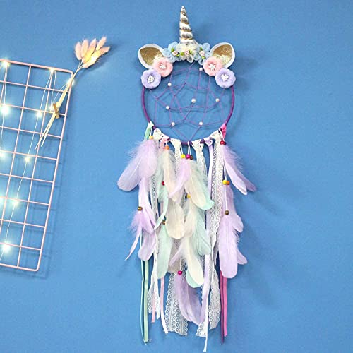 LATT LED Lighted Up Unicorn Dream Catcher Wall Decor Colorful Feather Dreamcather Wall Hanging for Girls Kids Bedroom Decoration (Purple with Light) - Image 5