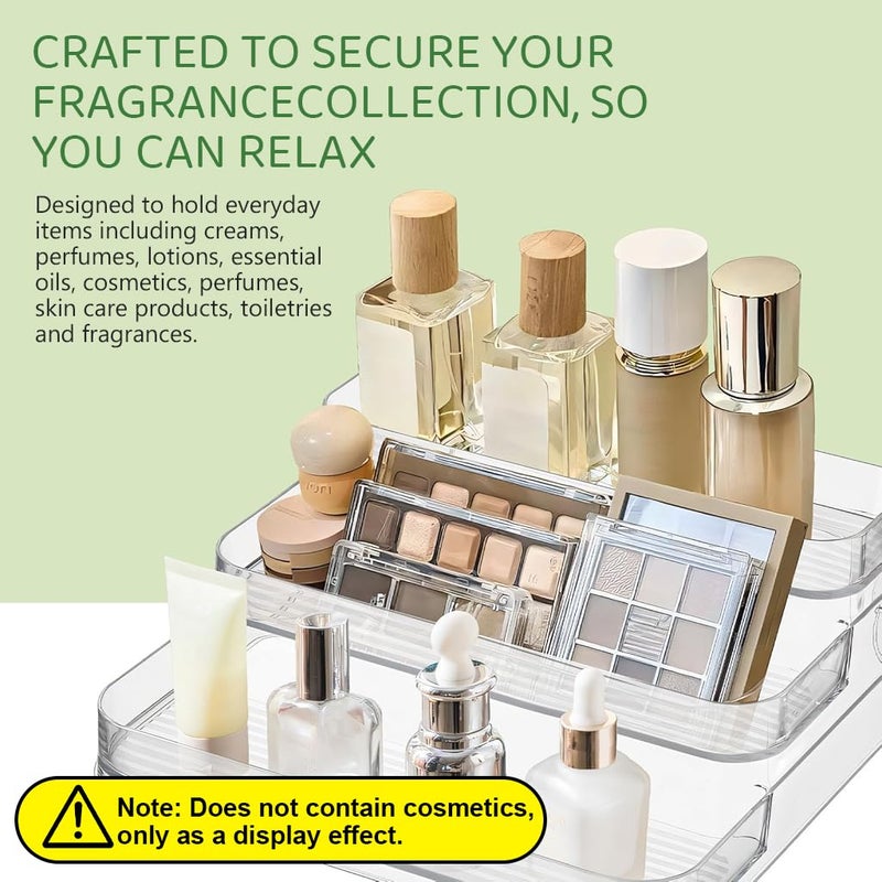 M'AYCREATE ® Perfume Display, 3 Tier Clear Acrylic Riser Shelf for Perfume with Fences, Cupcake, Gemstones, Curio, Anime Figurines, Skin Care Products for Organization and Decor - Image 3