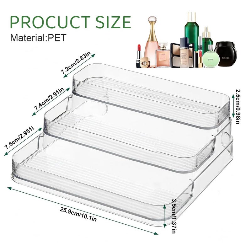 M'AYCREATE ® Perfume Display, 3 Tier Clear Acrylic Riser Shelf for Perfume with Fences, Cupcake, Gemstones, Curio, Anime Figurines, Skin Care Products for Organization and Decor - Image 2