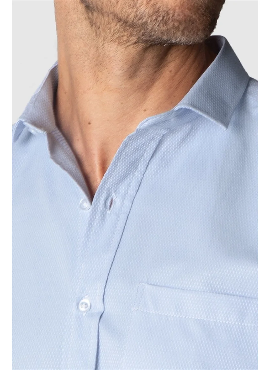 Tudors Classic Fit Long Sleeve Dobby Tie Collar Patterned Men's Blue Shirt
