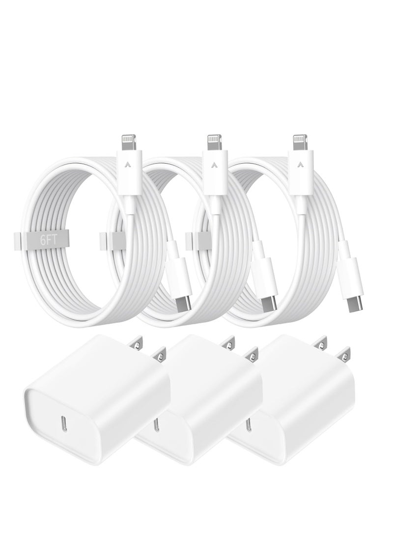 USB C Charger for iPhone 14 13 12 11 Charger 【MFi Certified】 3Pack 20W USB C Fast Charger Plug Power Adapter with 6FT Type C to Lightning Cable for iPhone 14/13/12/11 Pro/Pro Max/XS Max/XS/XR/X/SE/8 - Image 1