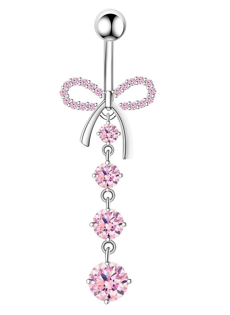 Generic - 5 pcs pink piercing jewelry set stainless steel butterfly  navel rings fashion crystal Belly Ring for girls fashion  Belly Button Rings for women party gifts - Image 1