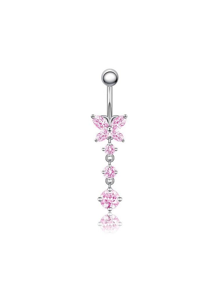 Generic - 5 pcs pink piercing jewelry set stainless steel butterfly  navel rings fashion crystal Belly Ring for girls fashion  Belly Button Rings for women party gifts - Image 1