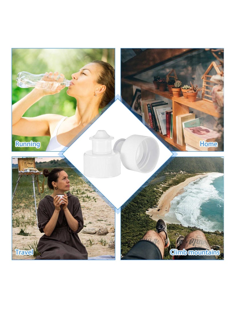 NIBEMINENT - 60 Pack Push Pull Caps for Bottles 28 mm Plastic Water Bottle Cap Sports Replacement Tops Sport Lid Caps, White - Image 1