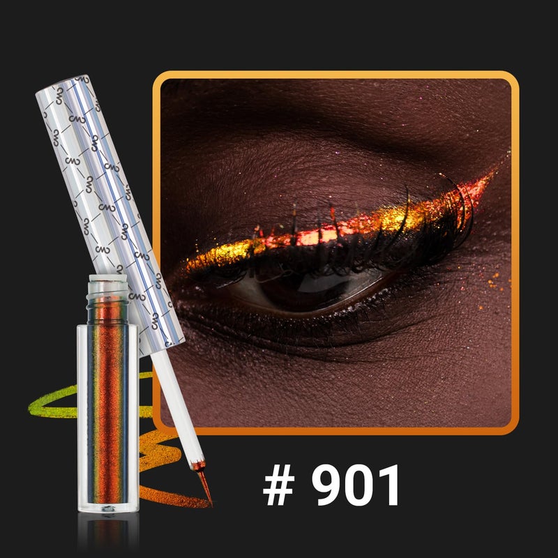 CHARMACY Chameleon Liquid Glitter Eyeliner, Highly Pigmented, Metallic Intense MultiColor Shifting waterproof Eyeliner, Ultra-Fine Tip, Longwearing, Smudge-proof,BROWN GOLD GREEN 901 - Image 2
