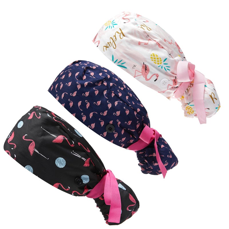 FOHEEL Scrub Cap Long Hair Ponytail Nursing Buttons Chemo Hats Cancer Headwear Head Scarfs Nurse Hat for Women Working Cap with Sweatband Head Cover - Image 1