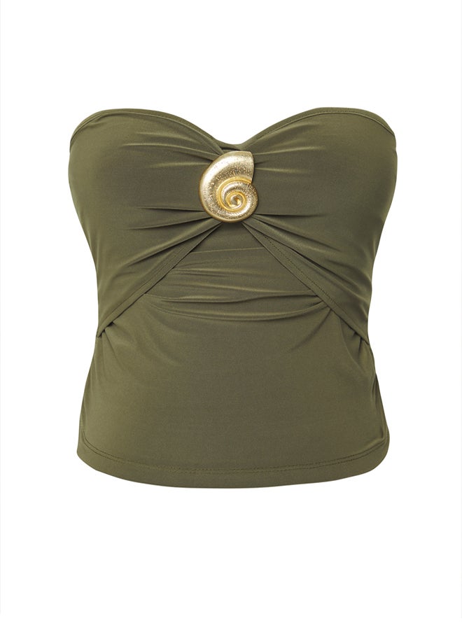trendyol Limited Edition Khaki Accessory Detailed Strapless Knitting Stylish Blouse - Image 1