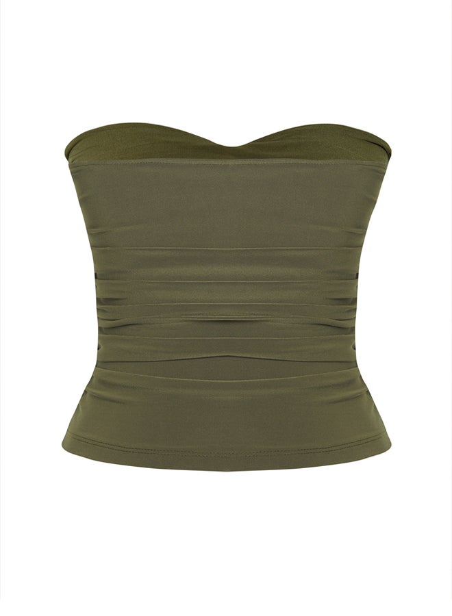 trendyol Limited Edition Khaki Accessory Detailed Strapless Knitting Stylish Blouse - Image 5