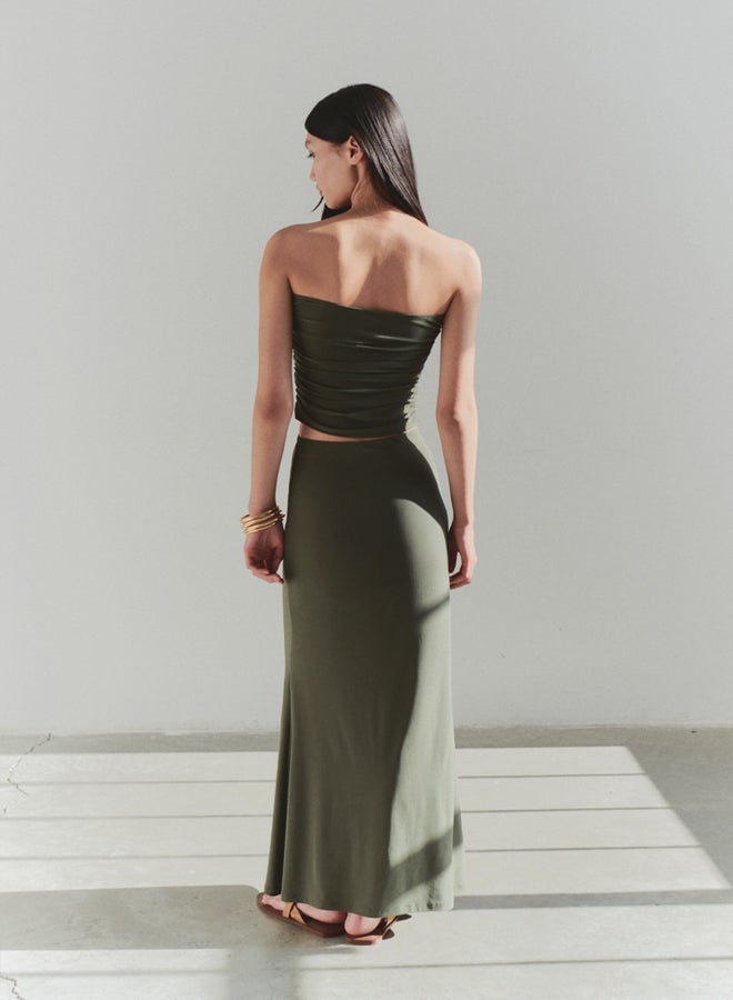 trendyol Limited Edition Khaki Accessory Detailed Strapless Knitting Stylish Blouse - Image 3