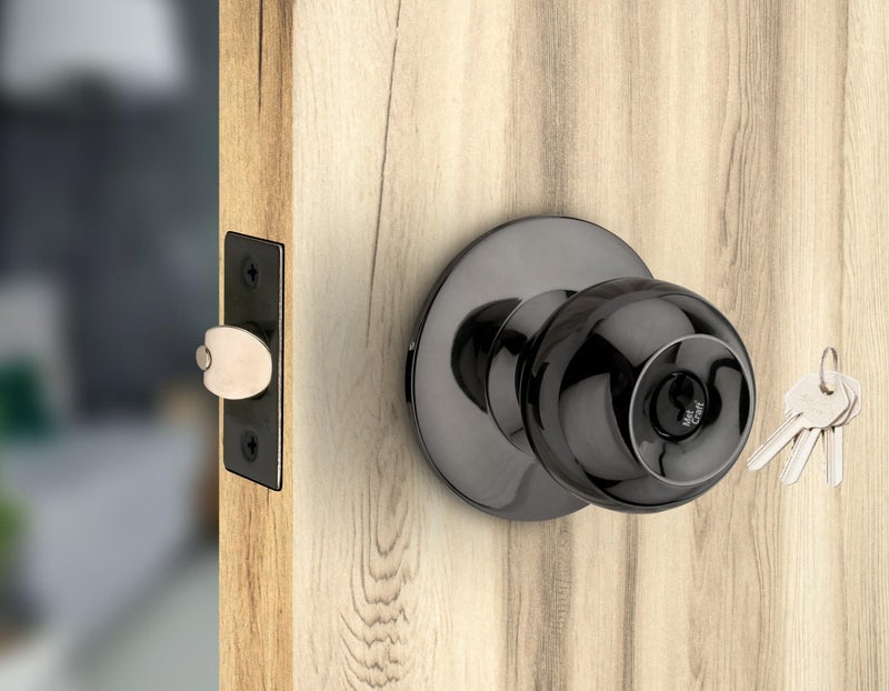 Met Craft Room Door Knob Lock - with 3 Brass Key Cylindrical Lock for Bedroom/Main Door/Tubular Door Knob/Handle (Black Nickel, 60 mm Backset) - Image 1