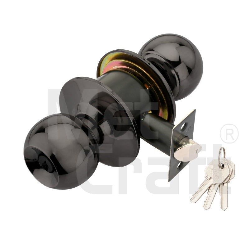 Met Craft Room Door Knob Lock - with 3 Brass Key Cylindrical Lock for Bedroom/Main Door/Tubular Door Knob/Handle (Black Nickel, 60 mm Backset) - Image 2
